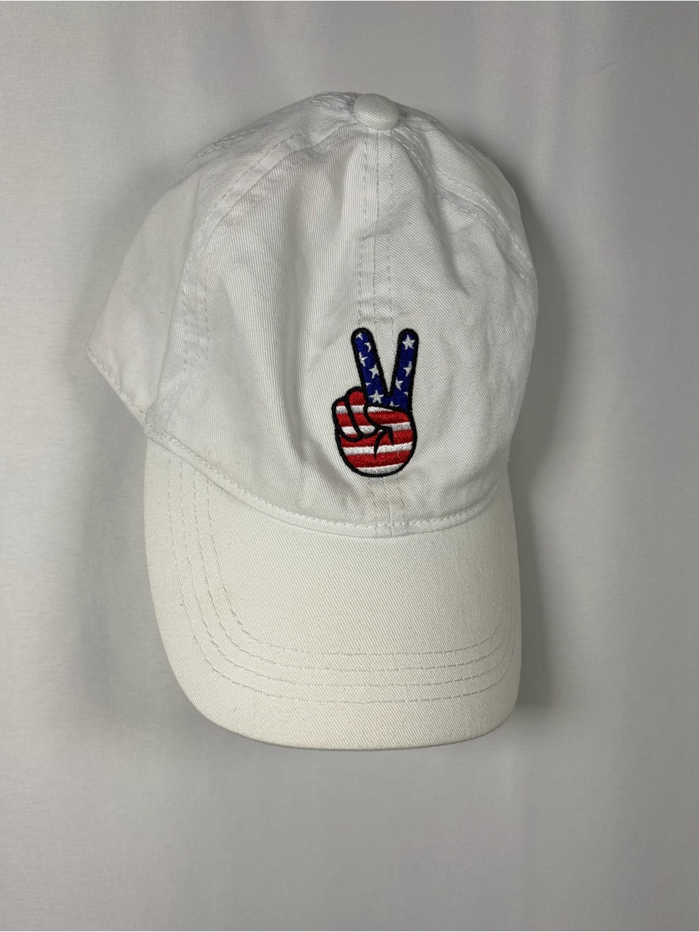 David and Young White Baseball Cap OS American Flag Peace Sign Embroidered Hat